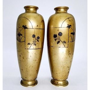 Antique Noboru Nogawa 能川登 Japanese Bronze Shakudo Vase Meiji Period, Art Nouveau